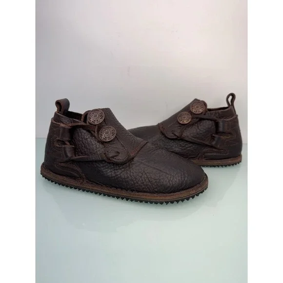 Nativearth Two Button Leather Boots Brown Handmade Viking Anglo Saxon Size 6 - Picture 5 of 8